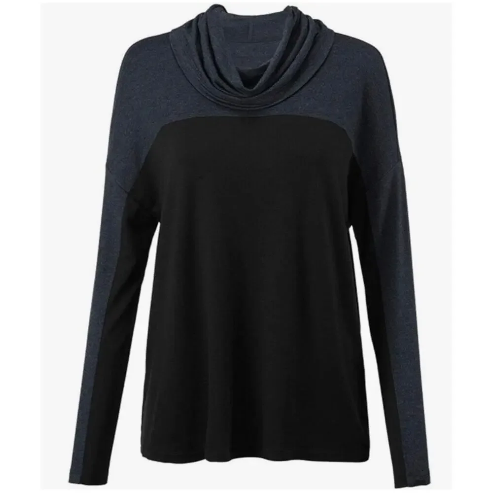 Cabi Women’s Sz L Gray Black Cozy Cowl Pullover Top Soft Stretch Knit Joan